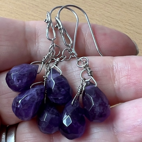VINTAGE STERLING SILVER PURPLE AMETHYST DANGLE DROP EARRINGS 925 STERLING SILVER